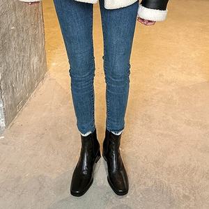 Botines de Tacón Medio con Plataforma Metálica, Punta Cuadrada, Versátiles y Modernos, de Piel de Oveja con Pelo de Cordero, Cierre Trasero con Cremallera - Product Image 4