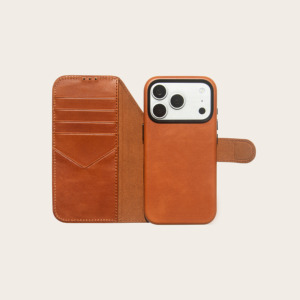 Funda <span class=keywords><strong>de</strong></span> Cuero Genuino Marrón con Acabado <span class=keywords><strong>de</strong></span> Cera para <span class=keywords><strong>iPhone</strong></span> 17 Pro, Estilo Libro, con Tapa Magnética y Protectora - Product Image 4