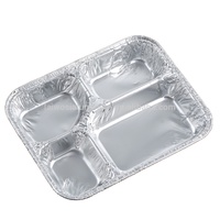 Paket kustom grosir piring aluminium Foil 2/3/4 kompartemen panci Foil aluminium sekali pakai dengan tutup