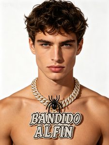 Collana 'Bandido Al Fin' Dorata con Catena in Zirconia, Ciondolo a Forma di Ragno Nero e Design Hip-Hop di Tendenza - Product Image 6