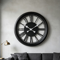 Horloge murale en métal ajouré noir de 24 pouces/60 cm, horloge murale ronde à chiffres romains, décoration industrielle pour la maison
