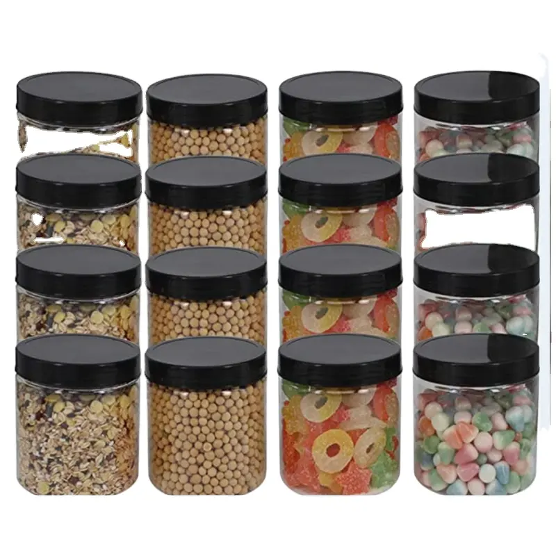 wholesale empty clear 50g 50ml 100ml 120ml 150 ml 200ml 350ml 4 oz 8oz 16oz round food grade plastic jars with flip top lids
