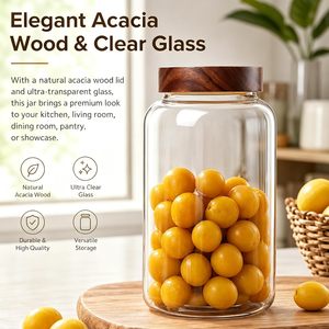 Wide Mouth <b>Large</b> Capacity Kitchen Storage Borosilicate Glass Spice Storage Container <b>Jar</b> with Thread Wooden Lid for Food Storage - Product Image 3