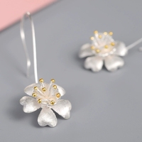 Boucles d'oreilles EZ101 en argent sterling S925 avec placage or en forme de fleur, bijoux longs pour femmes, accessoires en argent, vente en gros