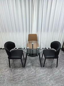 Mesa de Negociación Moderna para Oficina, Superficie de Vidrio Templado, Diseño de Almacenamiento de un Solo Nivel, Patas de Acero Inoxidable, Mostrador de Recepción - Product Image 4
