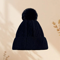 Bonnet en tricot épais personnalisé avec logo, pompon en fausse fourrure, couleur camel, bord côtelé, chaud pour l'hiver, unisexe, vente en gros, OEM