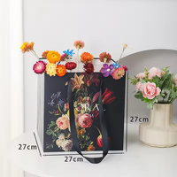 Sac à fleurs en papier imprimé floral 27x27x27cm (10.5x10.5x10.5 pouces) Sac d'emballage cadeau carré avec poignée