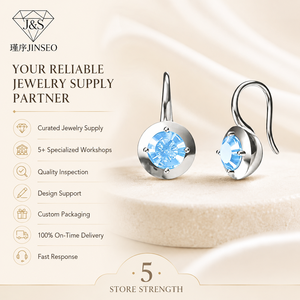 Pendientes de Gancho de Plata de Ley S925 con Aguamarina Sintética, Adorno de Circonita Cúbica, Minimalistas, Chapados en Oro Blanco, Joyería de Regalo para Mujer - Product Image 6