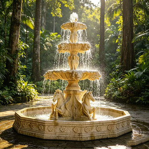 <strong>Large</strong> 3-Tier Natural Stone Horse Carved Fountain Outdoor <strong>Garden</strong> <strong>Water</strong> <strong>Feature</strong> <strong>for</strong> Villa Decoration - Product Image 1
