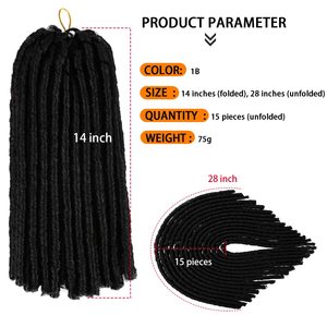 Extensions de cheveux synthétiques tressées en dreadlocks souples pour femmes, 14 pouces, 75g, en fibres à basse température, vente en gros, très demandées - Product Image 5