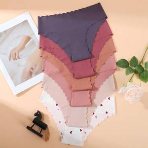 Lot de 6 culottes sans couture en soie glacée pour <span class=keywords><strong>femme</strong></span>, respirantes, invisibles, style bikini, couleur unie, bord festonné, sensation seconde peau - Product Image 4