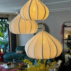 Lampe suspendue ovale en lin blanc E27, lampe à économie d'énergie, diamètre 40cm, luminaire pour la maison et le bureau - Product Image 4
