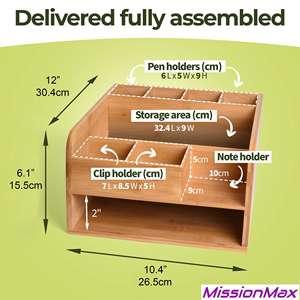 ที่จัดระเบียบโต๊ะทำงานไม้ไผ่ Perfect Decor พร้อมที่เก็บเอกสารสำหรับจัดเก็บอุปกรณ์สำนักงาน มีช่องเก็บของหลายช่อง - Product Image 2