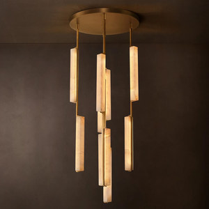 Round Spanish Alabaster Pendant Light for Living Room Bedroom Hotel Modern Minimalist Luxurious Staircase Copper Chandelier - Product Image 2