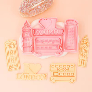 London Theme Cookie Cutter <b>Set</b> 3D Cartoon Biscuit Mould Bus Telephone Booth Tower DIY <b>Baking</b> Tool - Product Image 3