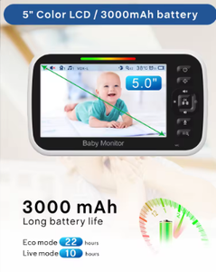 Monitor para bebés de 5 pulgadas, cámara de vigilancia con zoom Digital, visión nocturna automática, intercomunicador bidireccional, detección de movimiento, cámara panorámica e inclinable para niñera - Product Image 2
