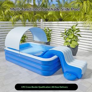 Piscine gonflable pour enfants avec toboggan, épaissie, grande, en PVC, avec auvent extérieur, protection solaire pour bébé, piscine à pagaies - Product Image 2