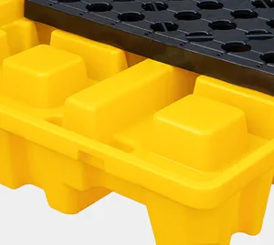 Yellow Virgin HDPE 2 Drums Plastic Spill Ontainment Pallet For Warehouse Storage