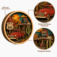 Route 66 Americana Decor Classic Pickup Truck Box |   Art mural 3D découpé au laser en contreplaqué de peuplier |   Cadeau de bureau : Rétro Road Trip