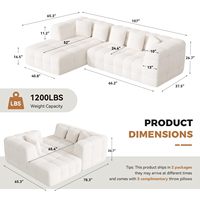 Canapé modulaire sectionnel moderne en chenille capitonné, sans structure, avec chaise longue en L, confortable et sans assemblage