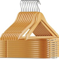 Cintres en bois naturel pour magasin de vêtements avec barre antidérapante pour pantalons – Présentoirs à vêtements