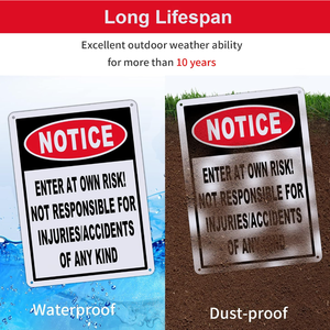 Panneau d'avertissement en métal personnalisé Entrez à vos propres risques, panneaux de sécurité d'avertissement, panneau réfléchissant en aluminium de 0.6mm protégé contre les UV et résistant aux intempéries - Product Image 3