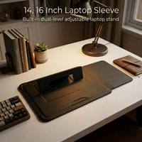 Bolsa para Portátil de Cuero PU Impermeable de 14/16 Pulgadas con Soporte y Alfombrilla para Ratón, Bolsa Protectora Antigolpes para Computadora Portátil con Logotipo Personalizado