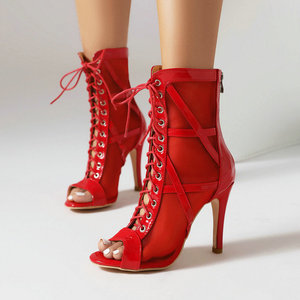 Белые латинские танцевальные туфли 9,5 см с рыбьим носком, ажурные джазовые Бальные Бесплатные танцевальные ботинки для женщин - Product Image 4