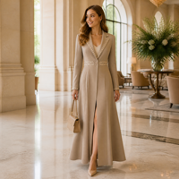 Robe Blazer Longue Élégante pour Femme, Col Cranté, Bordure Perles, Robe Manteau Midi Formelle de Bureau, Robes de Costume pour Soirées d'Affaires