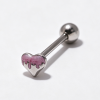 Barbell Tindik Industri Stainless Steel untuk Lidah, Puting, Telinga, Bentuk Hati, Berlian, Ulir Luar