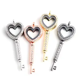 Crystal Floating Locket pendant DIY heart Glass Frames love locket charm for Necklace jewelry Accessories