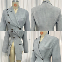 Blazer Wanita Bergaya Chic Double Breasted dengan Kerah Notch, Lengan Panjang, Potongan Asimetris, dan Pinggang Ramping untuk Jas Kantor Grosir
