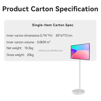 Téléviseur intelligent portable de 27 pouces avec écran tactile, Android 13, résolution FHD, haut-parleur intégré, support roulant, base à roulettes mobile