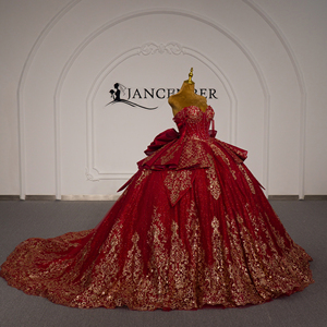 ชุดราตรีงาน Quinceanera รุ่น Xybb04-Pz สีแดงเบอร์กันดี ผ้าชีฟอง แต่งแอพพลิเคชั่น คอรูปหัวใจ ชายกระโปรงแบบ Watteau ผ้าฝ้าย 100% ทรงเจ้าหญิง สำหรับงานเลี้ยง - Product Image 2