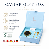 Boîte cadeau de caviar rigide de qualité alimentaire, luxueuse, personnalisée, en papier d'art bleu clair certifié, avec fermeture magnétique et gaufrage, pour la vente en gros