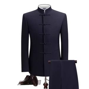 Costume Tang deux pièces pour homme, style chinois, col montant, robe <span class=keywords><strong>de</strong></span> mariage, costume Zhongshan à simple boutonnage - Product Image 6
