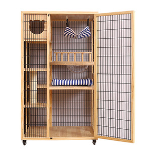 <b>Cat</b> Villa Solid Wood <b>Cat</b> Cage Extra Large Indoor Multifunctional Pet Home Three Four Layer With Litter <b>Box</b> And Hammock - Product Image 5