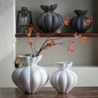 MSH Vase en céramique citrouille noir et blanc fait à la main Articles décoratifs pour les séjours chez l'habitant