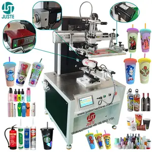 Measuring cylinder screen printing machine full automatic cylindrical cups bottle silk printer with conv for 200l drums papercup