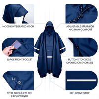 Poncho de pluie à bandes réfléchissantes, à capuche, pour forte pluie, multifonctionnel, élégant et polyvalent pour le camping, la pêche, les voyages