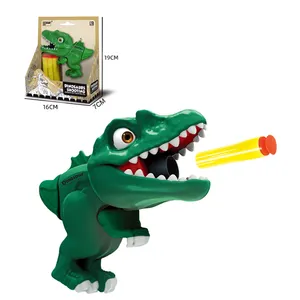 Juego de pistola de balas blandas de dinosaurio de plástico DIY, mini pistola de tiro de dinosaurio, juguetes educativos para niños