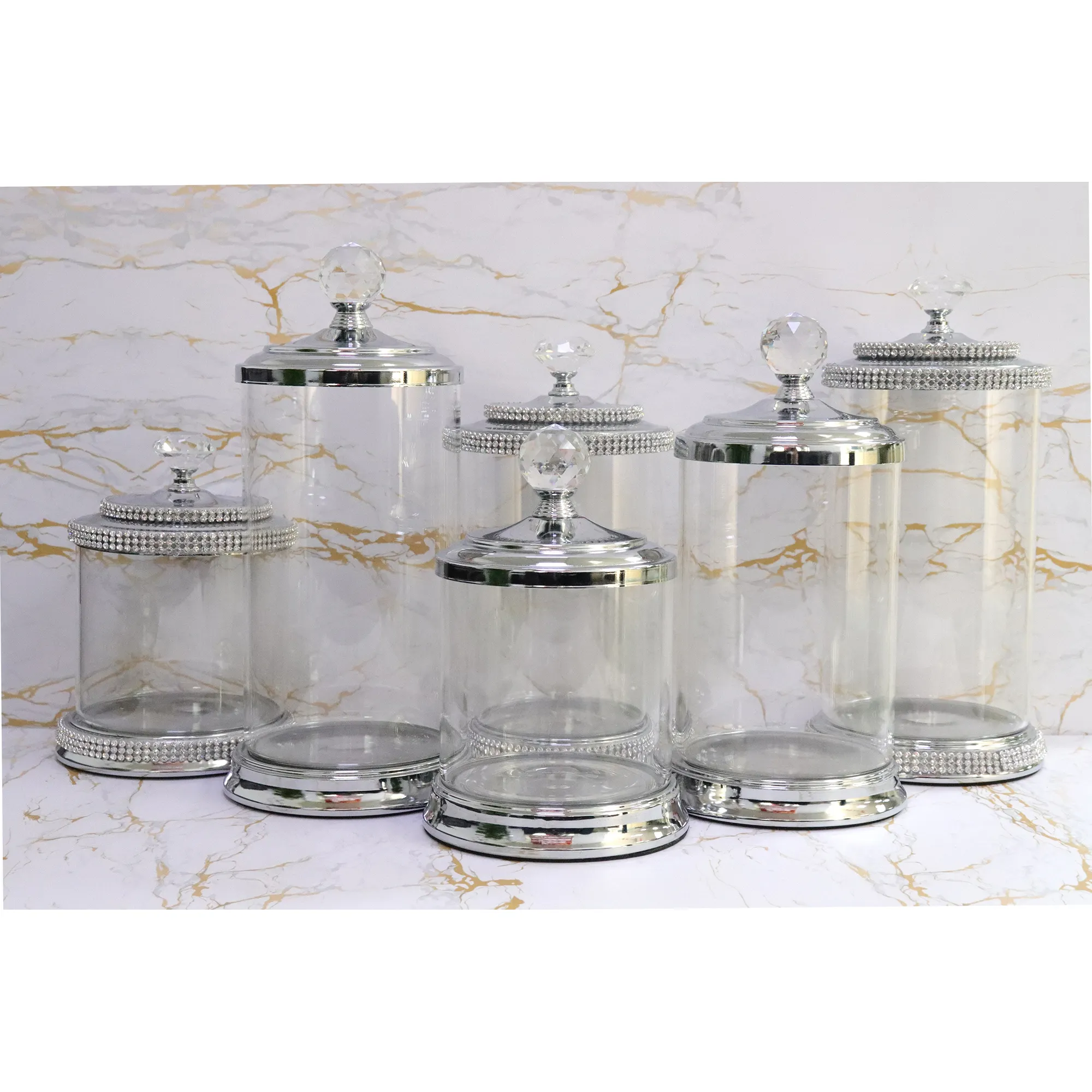 Glass Jar Silver Decor Acrylic Cookie Candy Wholesale Mason Luxury Crystal Storage Bottles Containers Glass Jar With Lid