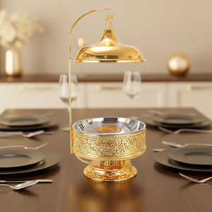 Plat à chafing dish en acier inoxydable doré de 8 L avec couvercle cloche suspendu pour buffets haut de gamme, événements de mariage et traiteur, vente en gros - Product Image 2