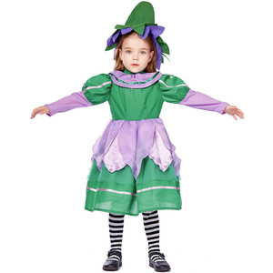 Disfraz de Halloween para niñas, vestido de <span class=keywords><strong>duende</strong></span> de hada con manga de burbuja <span class=keywords><strong>verde</strong></span> púrpura, falda multicapa, sombrero de pétalo, eco inspirado - Product Image 4