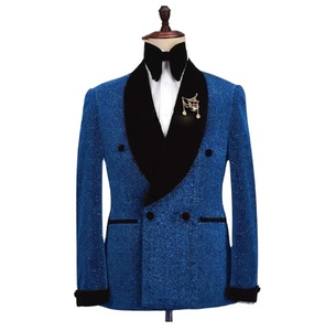 Costume Homme Bleu Royal en Velours à Revers Châle, Style Décontracté Printemps-Automne, Tendance Mariage, 2 Pièces (Veste+Pantalon) pour Cérémonie Homme - Product Image 1