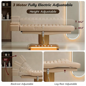 Table de massage électrique moderne à 3 moteurs rotatifs en acier inoxydable, lit de spa pour salon de beauté et extensions de cils, pliable avec commande au pied pour usage haut de gamme - Product Image 5