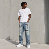 Nouveau Jean Droit Homme Imprimé Graffiti 2026 Streetwear Y2K Taille Mi-Haute en Denim Respirant Style Vintage Printemps
