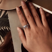 Hochwertige Sterling Silber gravierte offene Fingerring Vintage Big Fine Minimalist Resizable Animal Ladies Schmetterlings ringe