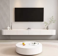Meuble TV mural flottant en bois massif et pierre frittée, style minimaliste moderne, de luxe