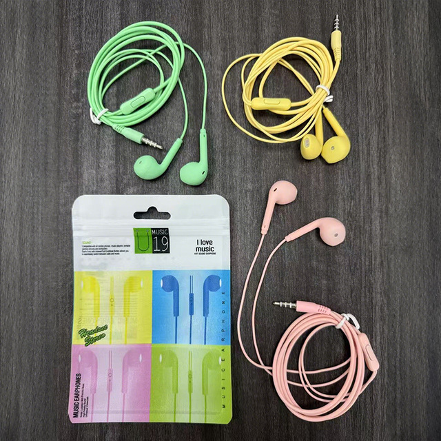 2026 Hot Sales 3.5mm Wired In-ear U19 Colorful Headset Earbud With Microphone Hands Free Sport Earphone for Mobile Phone